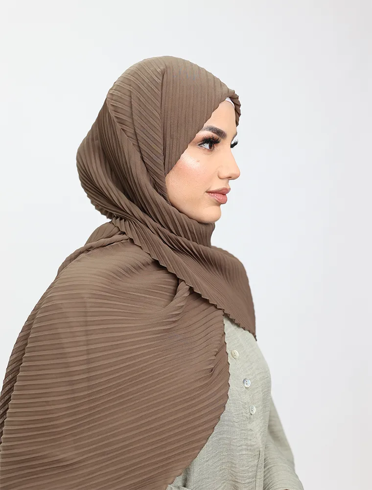 Mocha Pleated Chiffon Hijab